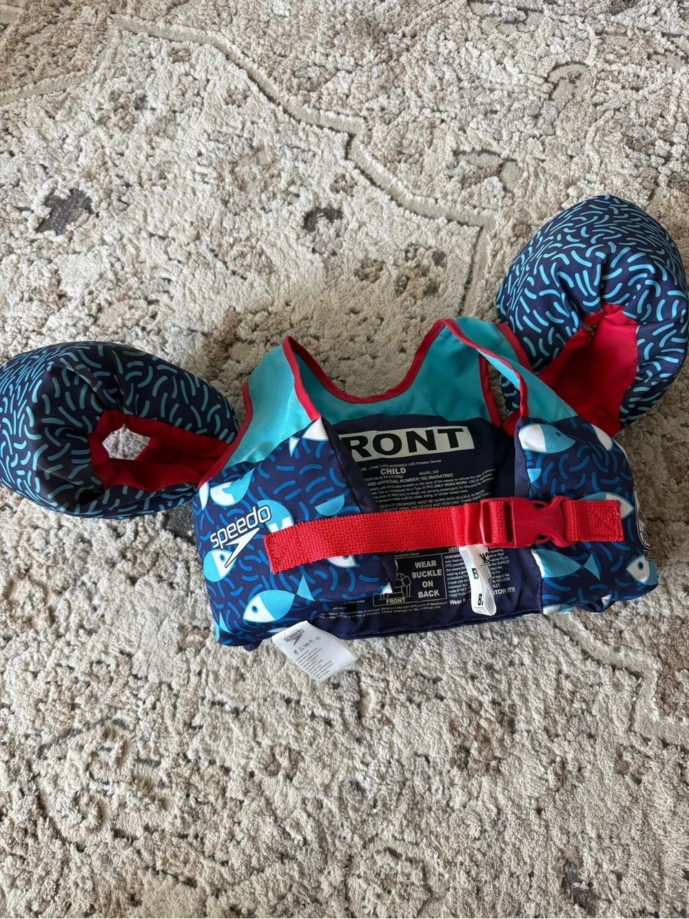 Speedo Navy and Aqua Fish Print Swim Vest with Arm Floaties